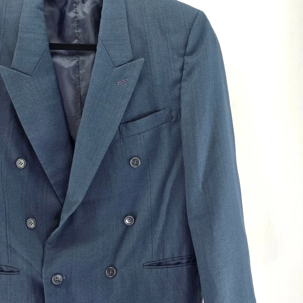 Gino Cappelli Blazer‎ Mens 42 Blue Double Breasted Pinstripe Peak Lapel Jacket